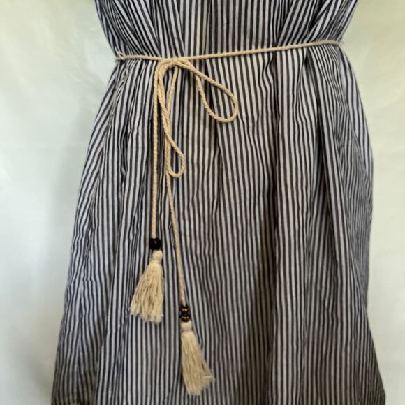 You and I Off Shoulder Dress Womens Sz L Blue Stripe Ruffle Tassel Cottage Core - Picture 7 of 11